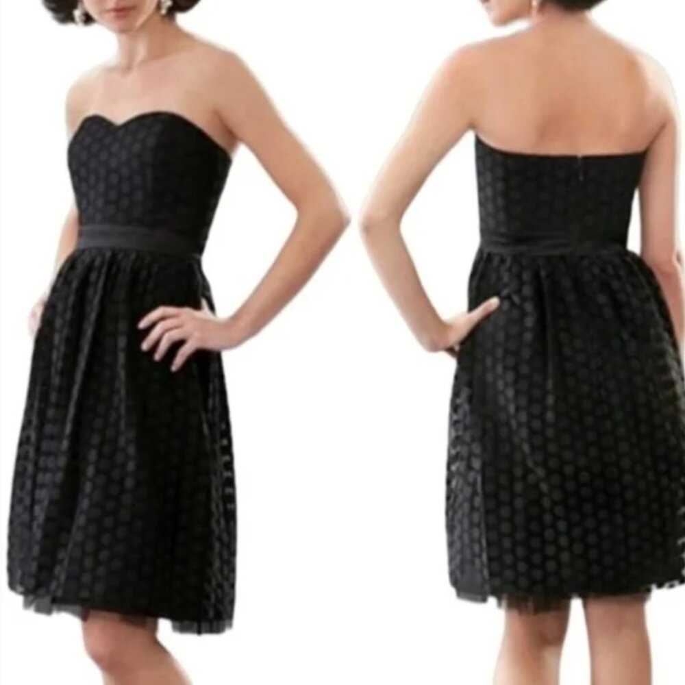 White House Black Market Black Strapless Polka Dot Dress Sweetheart LBD Cocktail